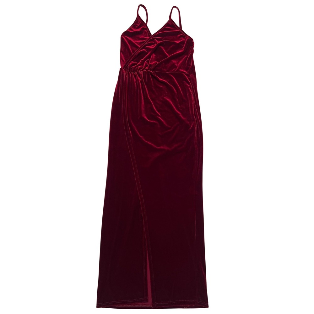 Mikey & Joey Burgundy Velvet Wrap Front 90s Y2K Old Hollywood Glam Maxi Dress M